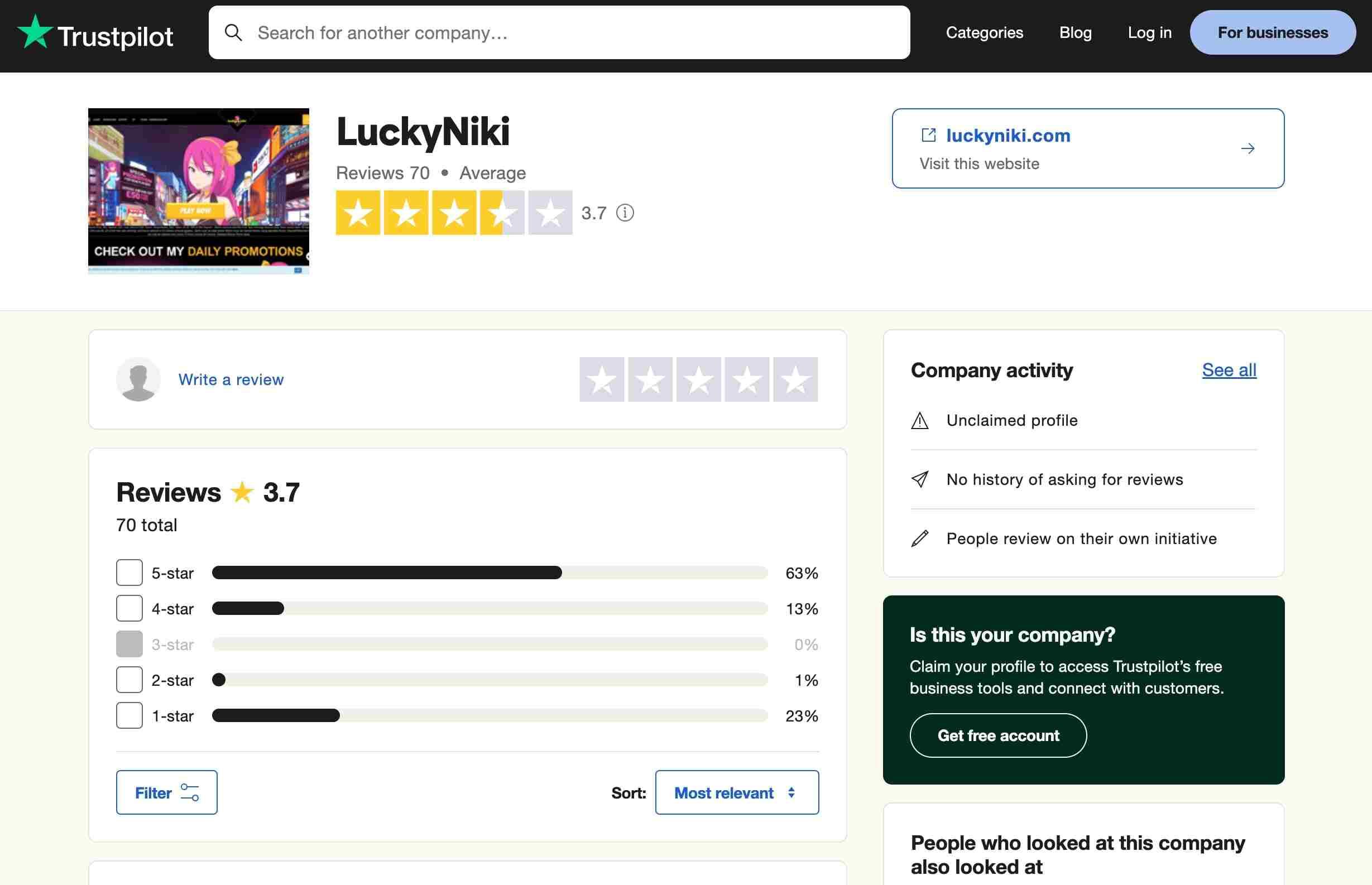 luckyniki review trustpilot