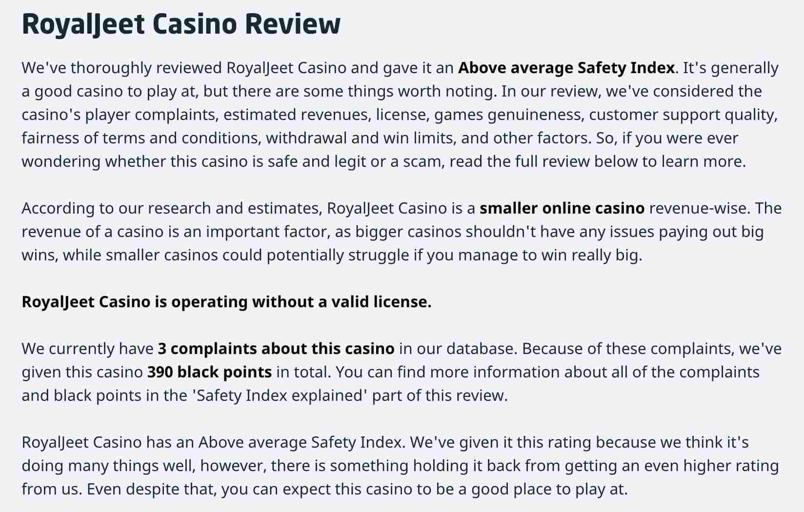 royaljeet casino review casino guru